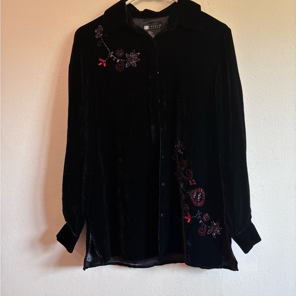 Carole Little Black Velvet Floral Shirt